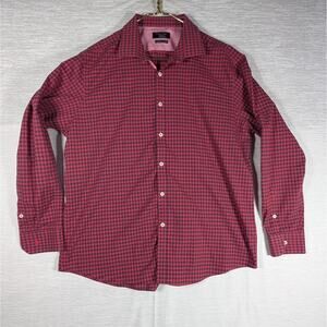 Penguin Button Up Shirt Mens 17 34/35 Red Blue Checked Long Sleeve Shirt